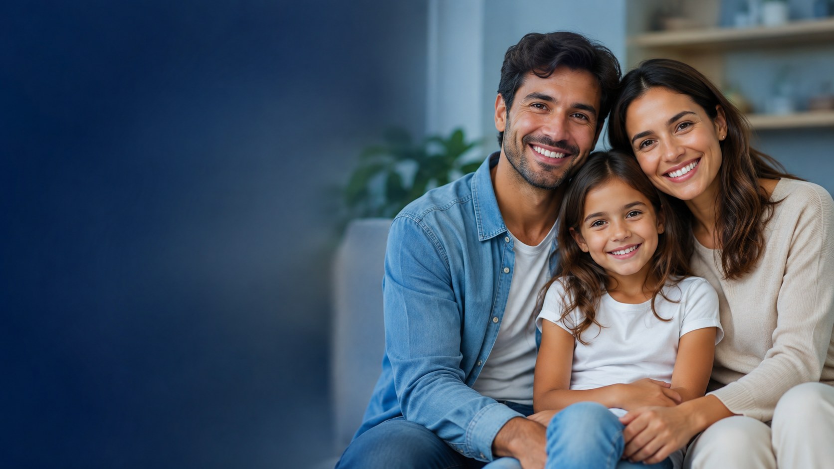 Familia sonriente en su casa